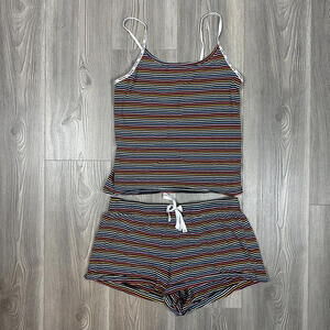 Calvin Klein‎ Black and Multicolor Striped Sleep Set - Cami Top and Shorts